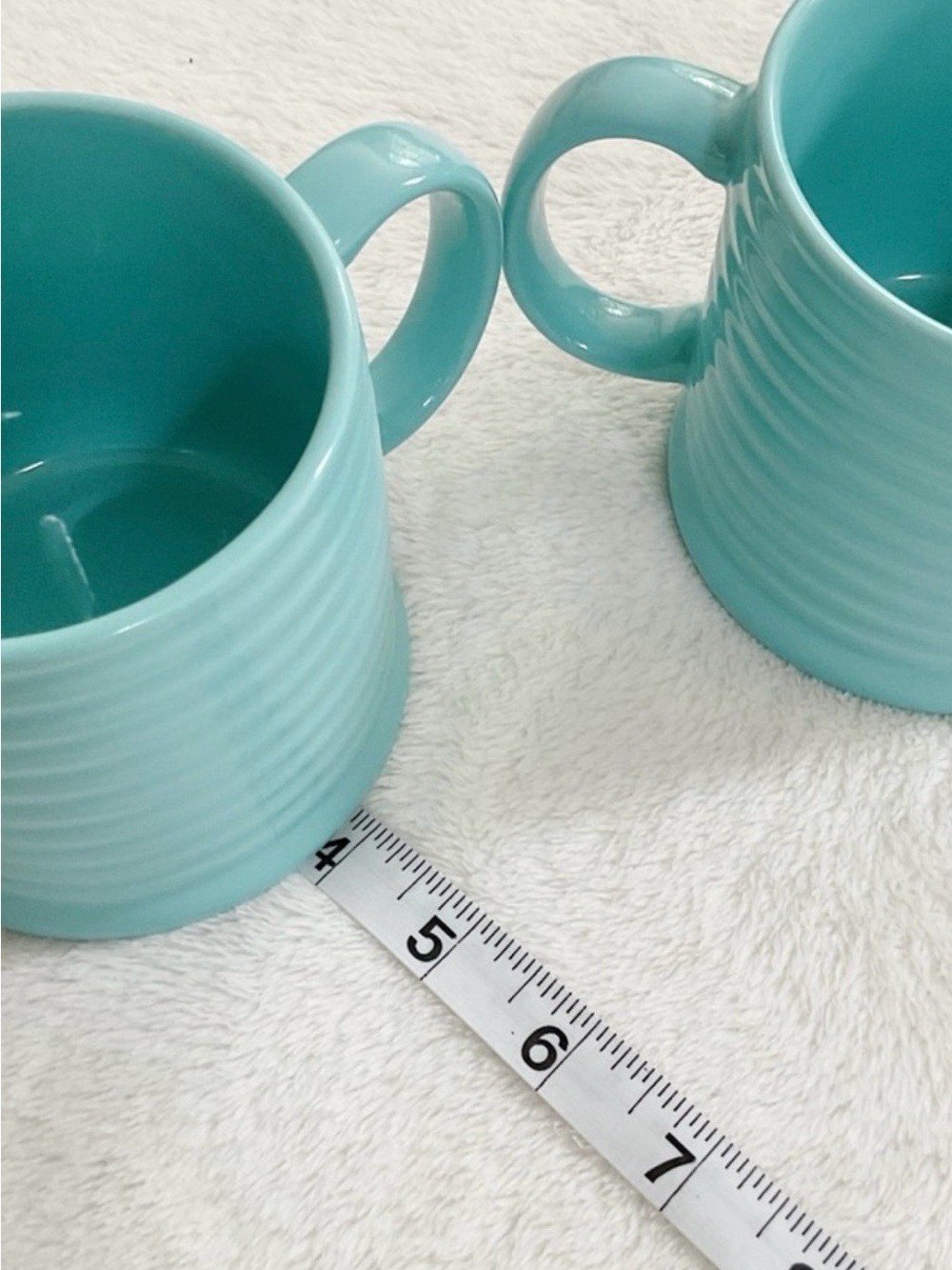 Pier 1 Aqua Turquoise Ribbed Coffee Mugs Set 2 Coastal Cottage - Picture 12 of 12